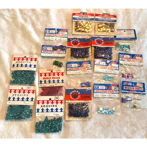 Vintage MCM Sequins Lot 17 packs Mixed Beads Jewels Westrim Walco Crafting